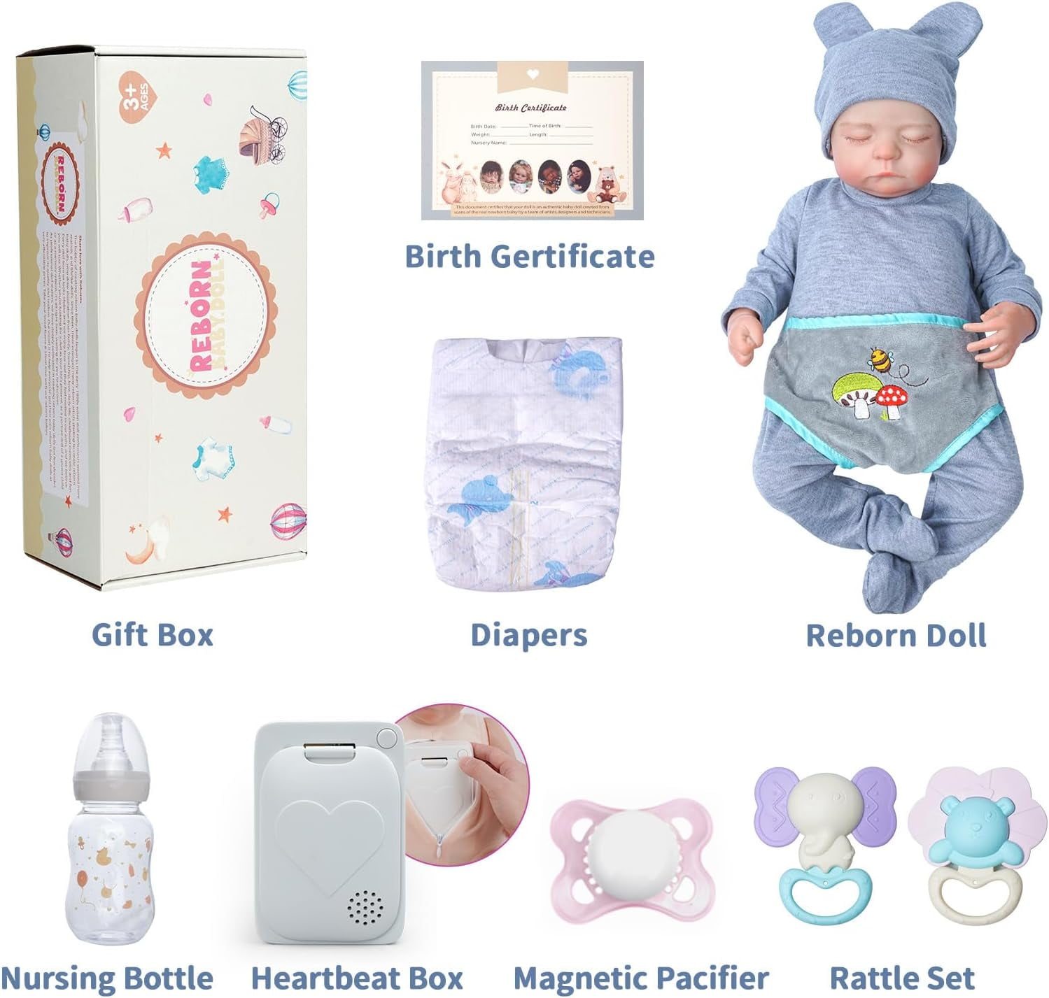 BABESIDE 20 Inch Reborn Baby Doll with Soft Cloth Body and Breath Real Life Baby Dolls Soft Body with Accessories Gift Box for Kids Age 3+