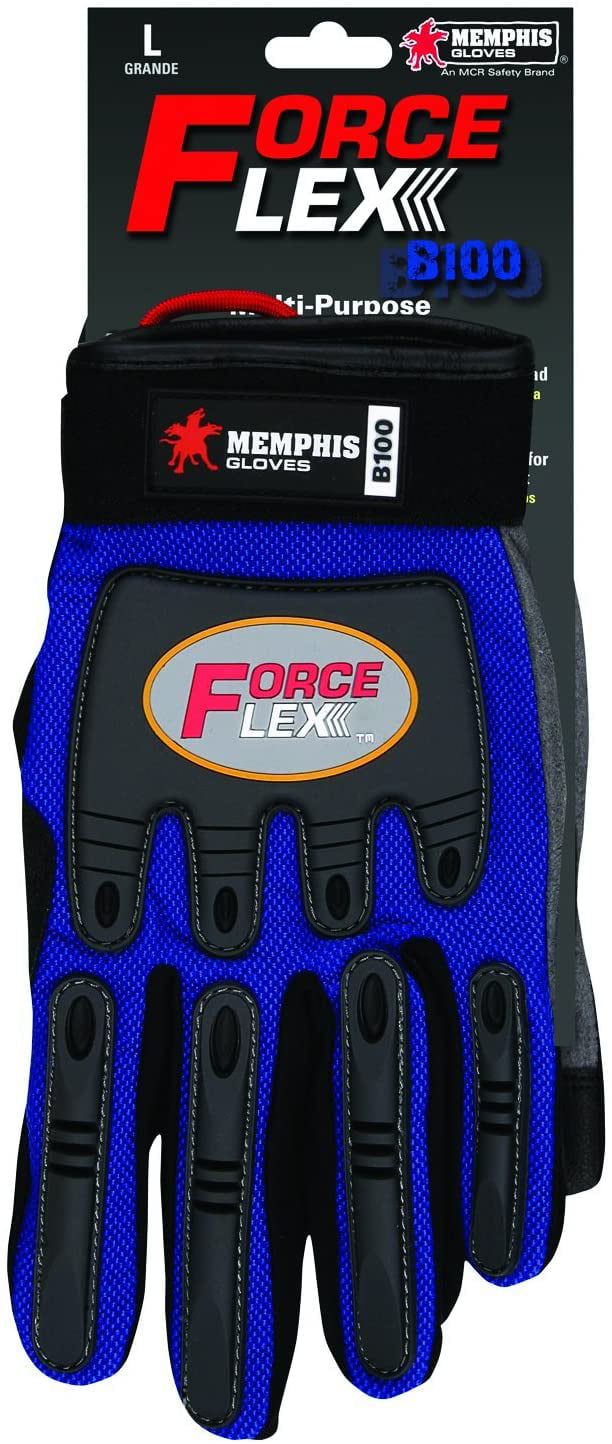 1-Pair MCR Safety B100XL ForceFlex Clarino Synthetic Leather Gloves with Adjustable Wrist Closure Blue/Black X-Large 