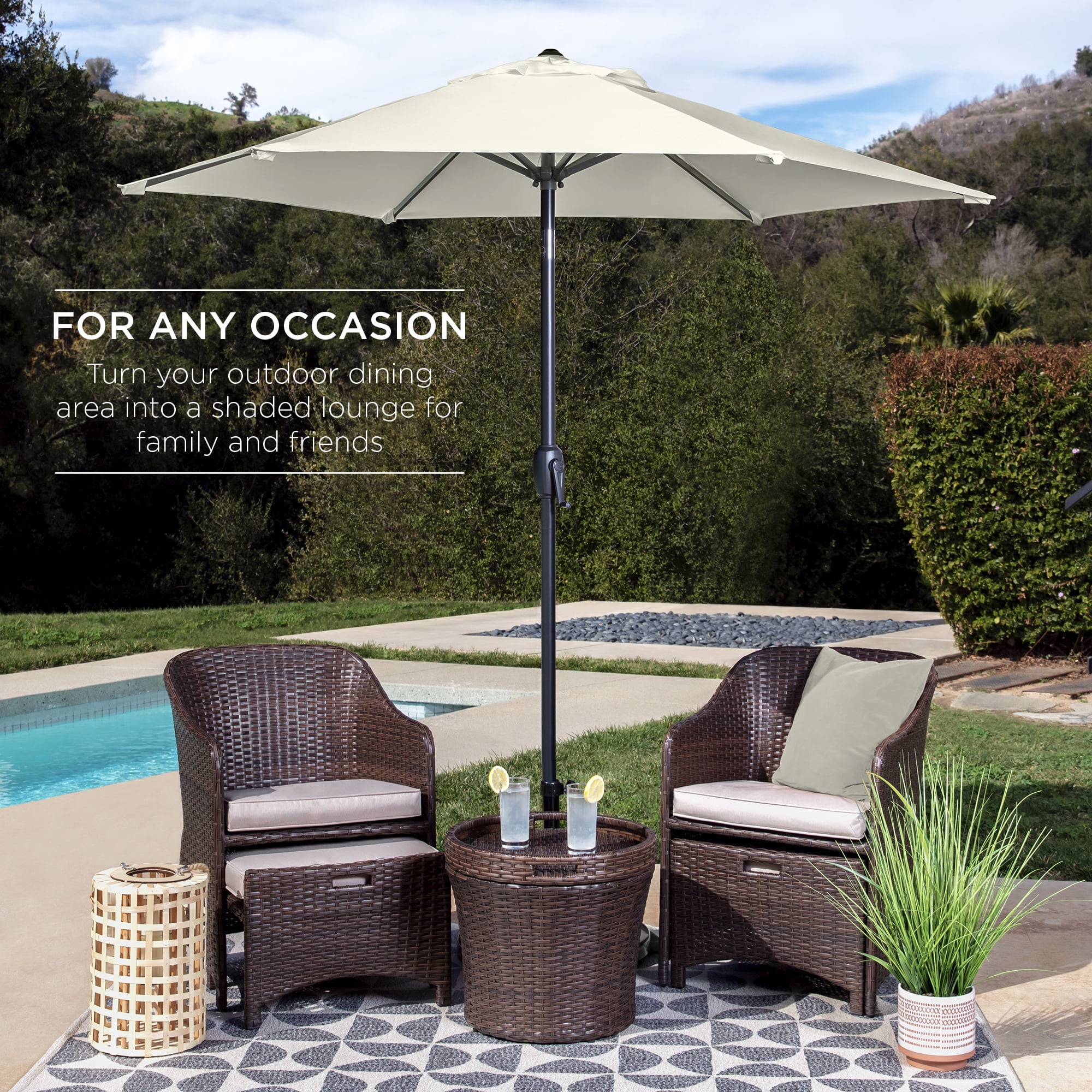 Best Choice Products 7.5ft Heavy-Duty Outdoor Market Patio Umbrella w/ Push Button Tilt, Easy Crank - Ivory