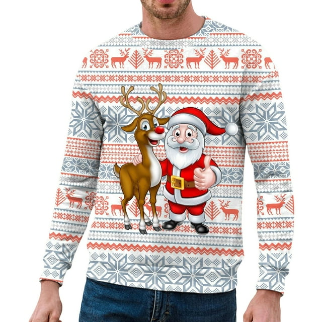 EHQJNJ Chandails en Molleton de Noël pour Hommes Grande Taille Automne et Hiver Tendance Décontractée Pull Imprimé de Noël Col Rond Sweat à Capuche Graphique pour Hommes
