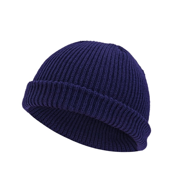 Wyobmus Unisex Beanie Hats Vintage Knitted Beanie Hat Hip-Hop Knit Cuffed Cap Dark Blue*