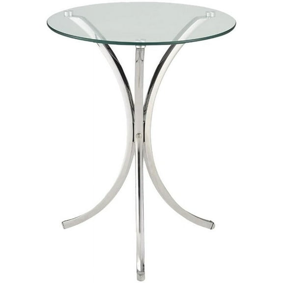 Bowery Hill Traditional Round Glass Top Accent End Table in Chrome