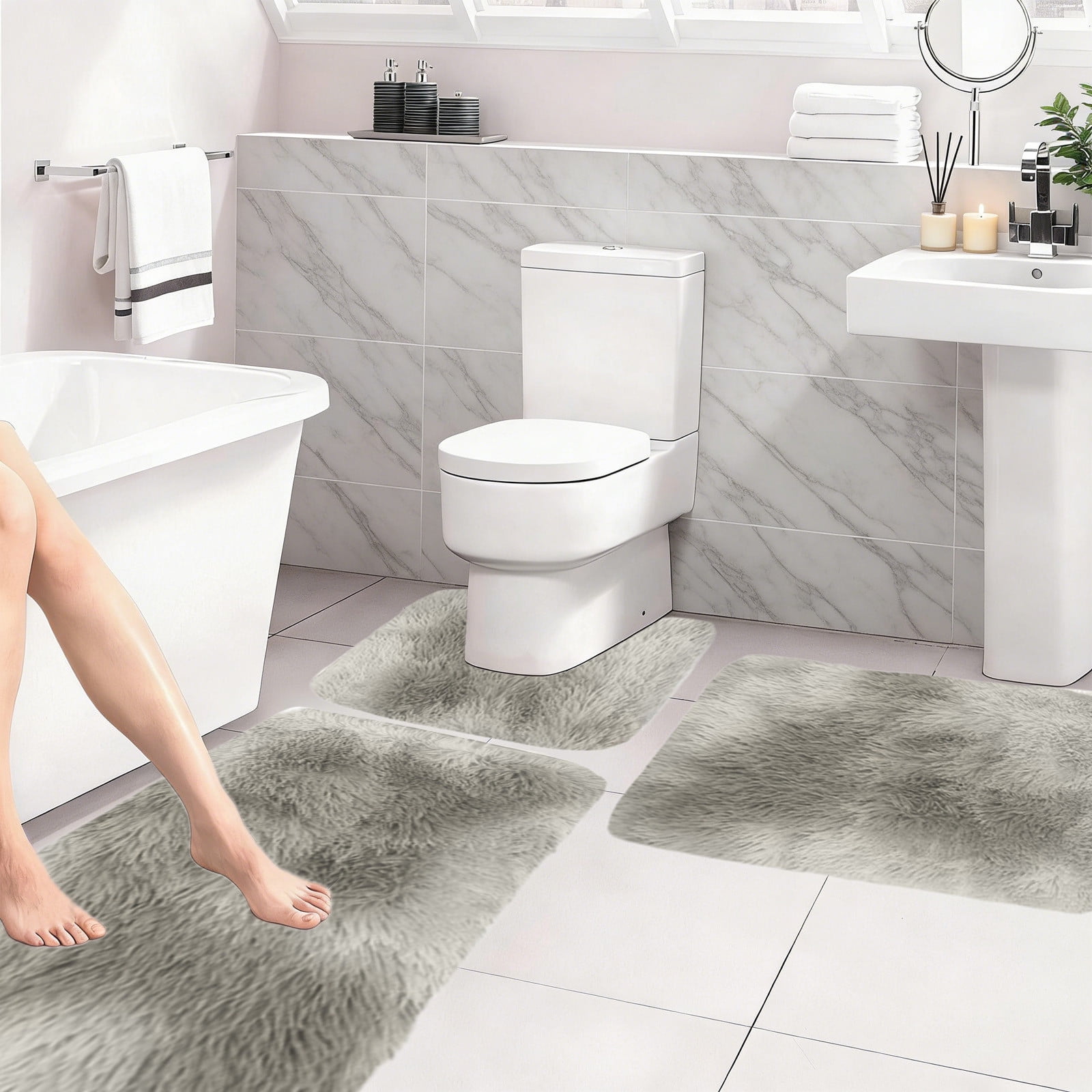 Mixed Color Bath Mats Set, 3-Piece Non-Slip Bathroom Rug Set, Soft Water Absorbent Velvet Fleece, Comfortable for Feet, Machine Washable, Easy to Dry, Perfect for Bathroom, Toilet