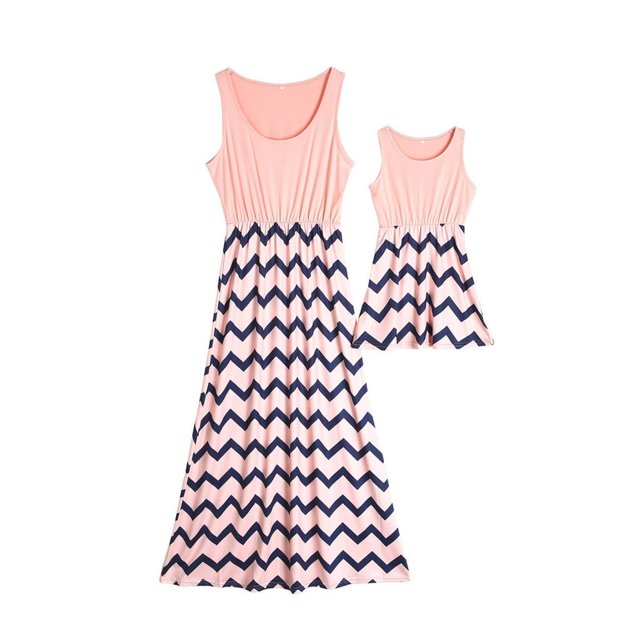 AMERTEER Robe Assortie Maman et Fille Robe d'Été Rayée Cérémonie Anniversaire Plage Sans Manches
