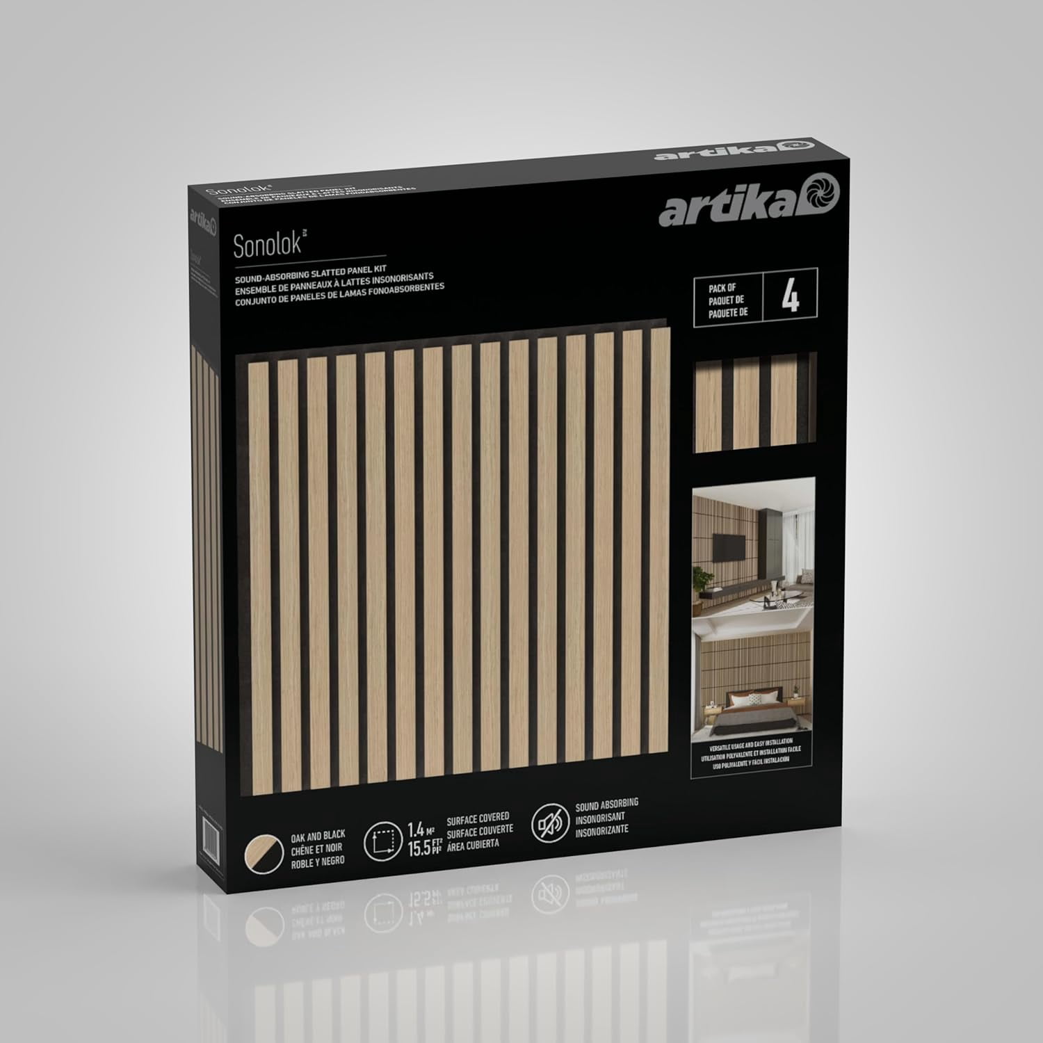 Artika Sonolok Sound-Absorbing Panel Kit, Oak and Black, 15.5 Sq Ft (4 Panels)