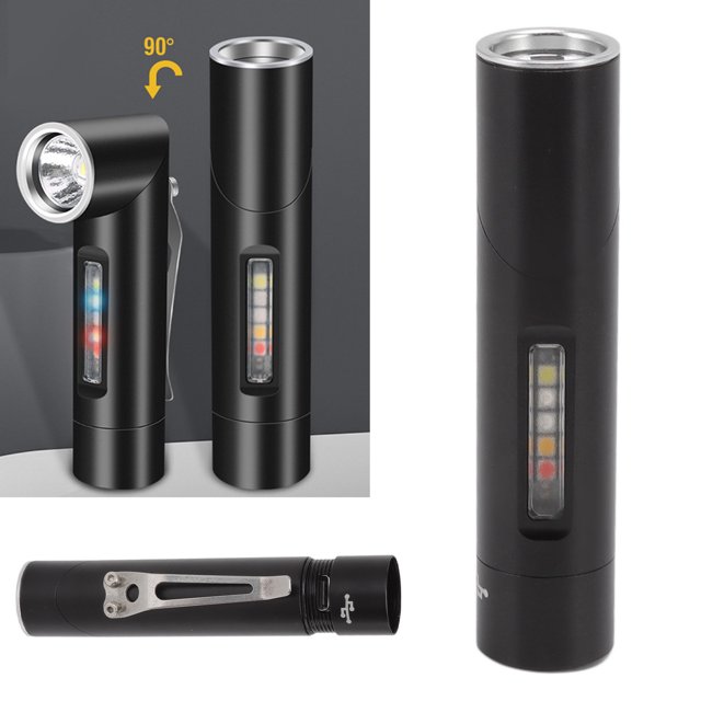 Lampe de Poche LED Rechargeable, Tête Inclinable à 90 Degrés Lampe de Poche LED IPX5 500LM pour Camping pour Pêche