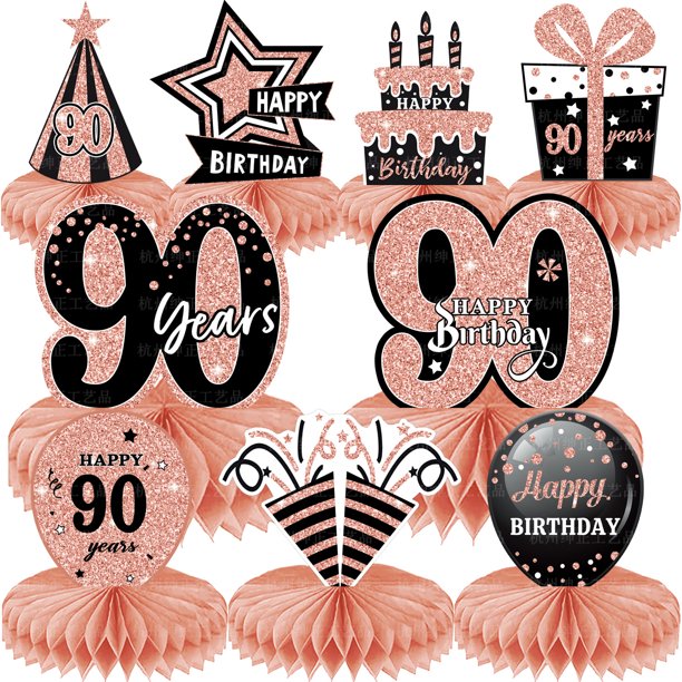 Decoración de fiesta de cumpleaños de oro negro Adornos de panal de abeja para cumpleaños Adornos de panal de abeja de edad Decoración de bola de panal de abeja digital