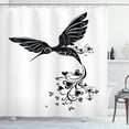 thumbnail image 1 of Black and White Shower Curtain, Hummingbird with Hearts Tail and Swirled Feathers Monochrome Animal, Fabric Bathroom Set with Hooks, 69W X 75L Inches Long, Black and White, by Ambesonne, 1 of 3