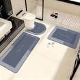 thumbnail image 3 of AuroraX Stone Bathroom Rug Set 3 Piece with Blue Absorbent Non Slip Rubber-Backed Diatomaceous Earth Bath Mat Long Rug Runner U-Shaped Toilet Rug Quick Dry Washable Bath Rug Set for Shower,Home Decor, 3 of 9