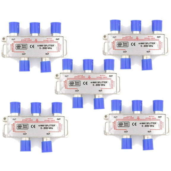 Wideskall 4 Way Coax Cable Balanced Splitter F-Type Screw for TV Antenna Satellite Cable Pack of 5