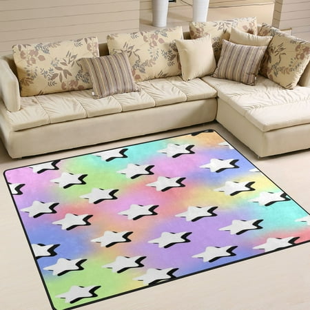 Area Rug Indoor 63 x48 Non-Slip Wear Resistant Floor Mats Soft Large Carpets for Living Room Bedroom Home Decor Washable Rug Colorful Aesthetic Stars