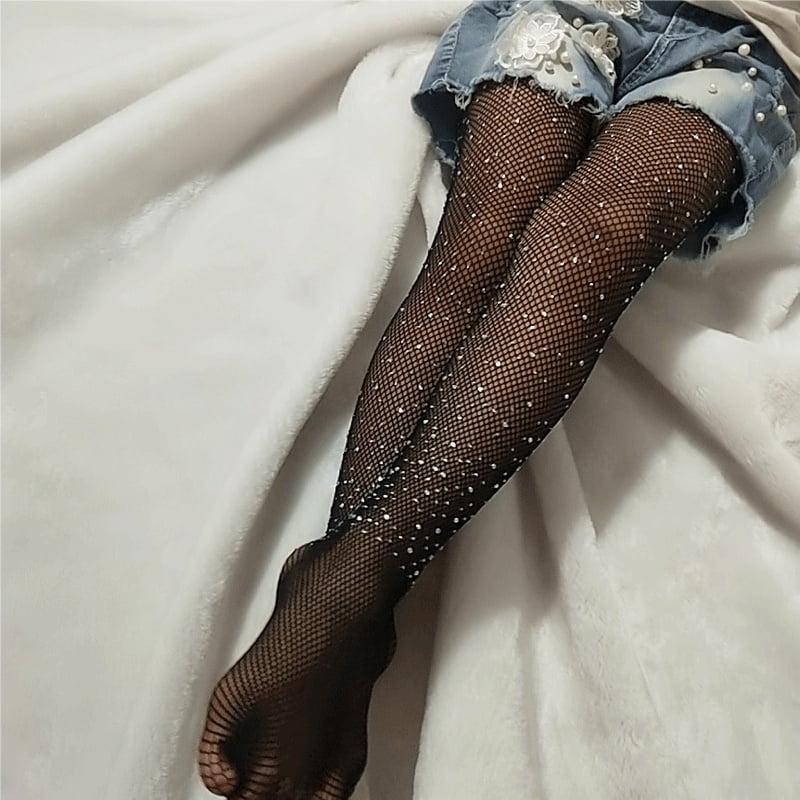 Diconna Kids Baby Girls Rhinestone Fishnet Stockings Children Girl Mesh Pantyhose Hollow Out Tights Girl Stockings Yellow