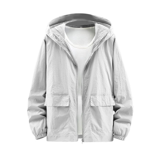 Mceream Lightweight Jackets for Men Sun Protection Upf 50+ Shirts Solid Color Full Zipper Comfort Rash Guard Cooling Hoodies Plus Size Outwear Chamarras Para Hombre Para El Frio Gray XL