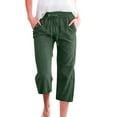 thumbnail image 2 of Capri Pants for Women 2025 Solid Color Lightweight Linen Loose Fit Casual Capris with Pockets Womens Cropped Pants, 2 of 5