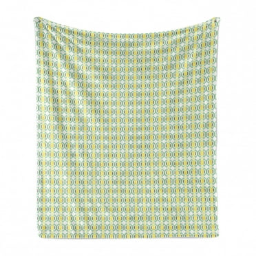 Geometric Soft Flannel Fleece Blanket, Modernistic Continuous Pattern with Pastel Tone Octagons and Squares, Cozy Plush for Indoor and Outdoor Use, 50" x 60", Yellow and Pale Green, by Ambesonne