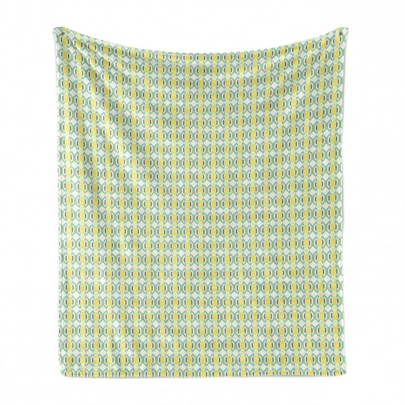 Geometric Soft Flannel Fleece Blanket, Modernistic Continuous Pattern with Pastel Tone Octagons and Squares, Cozy Plush for Indoor and Outdoor Use, 50" x 70", Yellow and Pale Green, by Ambesonne