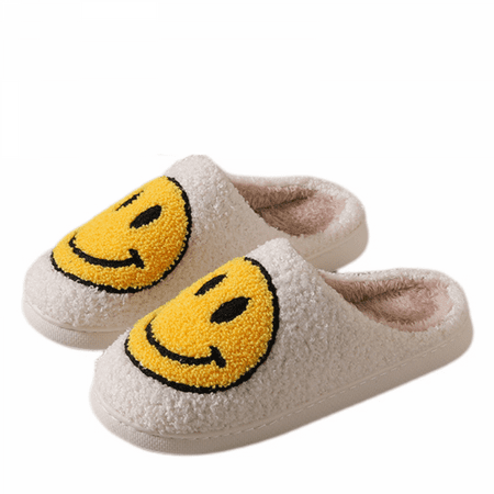 

JUSTUP Smile Face Slippers Warm Cozy Foam Slide Fuzzy Slides with Soft Memory Foam Comfort Cotton Slip on Warm Slipper（5.5-6）