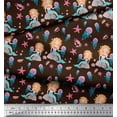 thumbnail image 2 of Soimoi Brown Heavy Canvas Fabric Mermaid & Starfish Ocean Printed Craft Fabric by the Yard 58 Inch Wide, 2 of 3