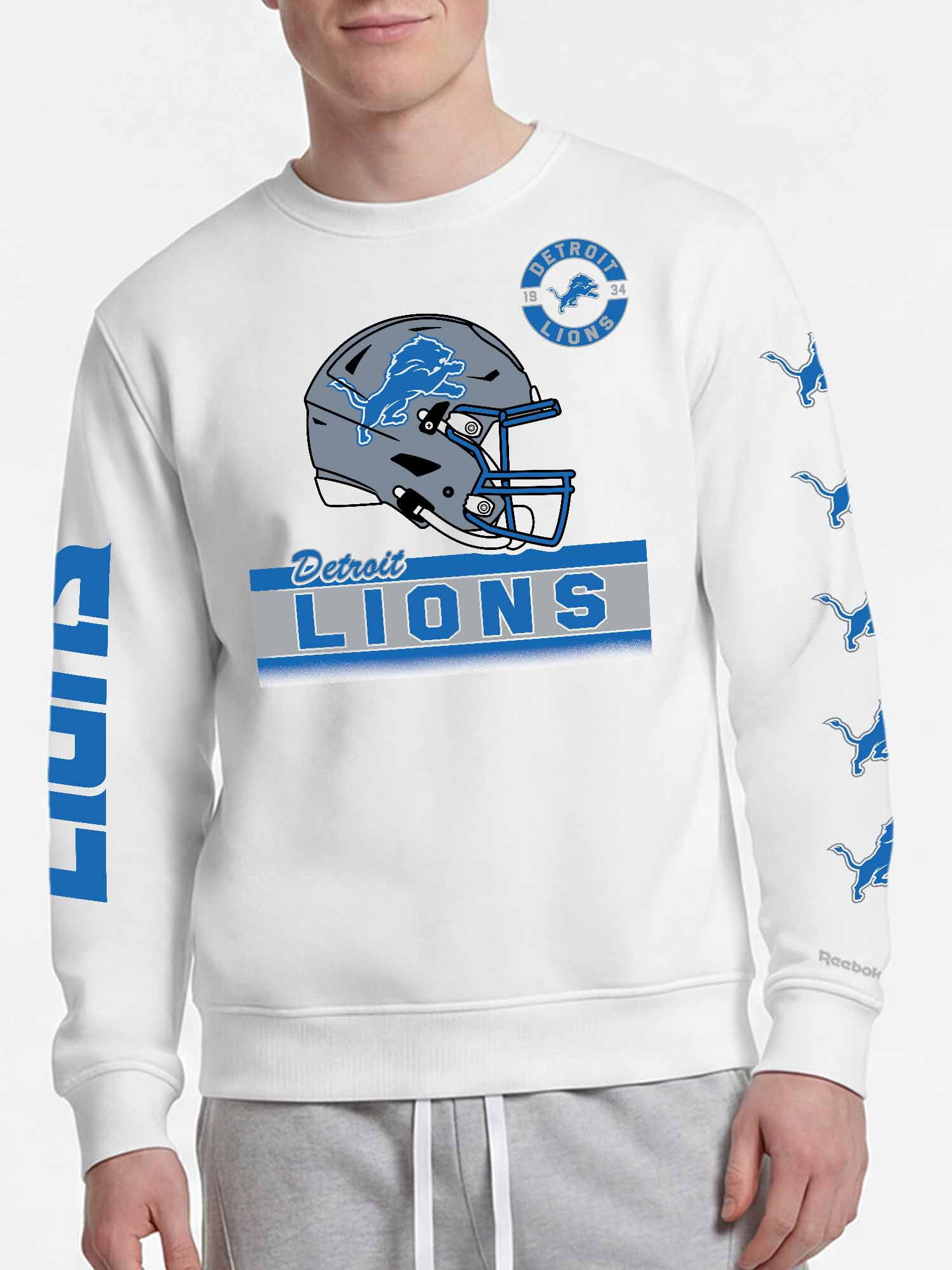 Detroit Lions Reebok Mens White Crew Sweatshirt