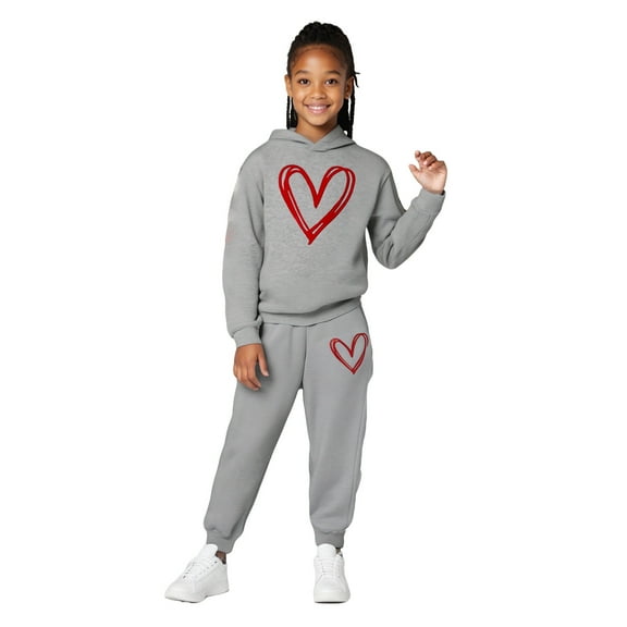 Kids Sweatsuit Set for Girls 2PC Long Sleeve Printed Hooded Sweatsuits Pullover Sweatpants Warm Fall Winter Clothes Girls' Clothing Sets 5-6 Years Boys Girls Fashion
