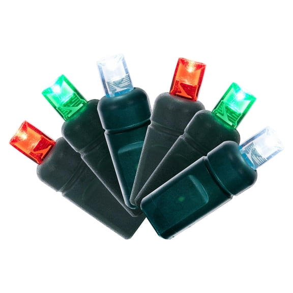 Vickerman 50 Red-White-Green Wide Angle LED Light on Green Wire, 25' Light Strand.