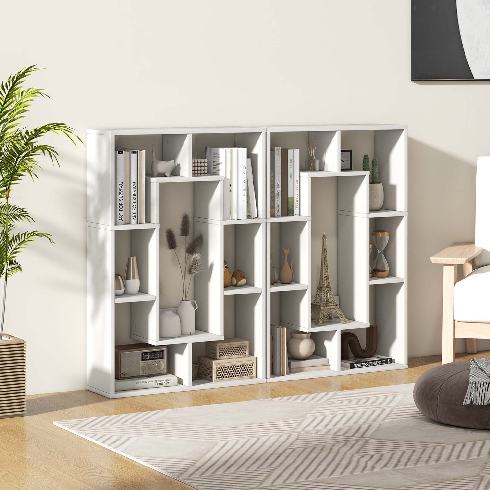 Costway 7 Cube Modern Geometric Bookcase with Anti-Toppling Device, White