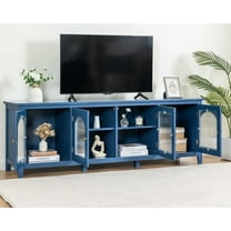 MIDODO TV Stand Console Table for TVs up to 70 Inches, Antique Solid Wood Entertainment Center with 4 Glass Doors Pine Frame Media Console