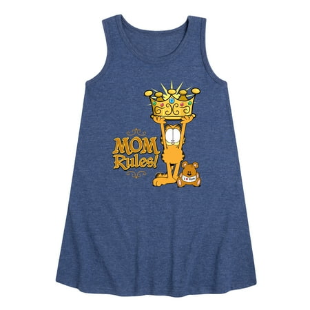 

Garfield - Mother s Day - Mom Rules - Toddler & Youth Girls A-line Dress