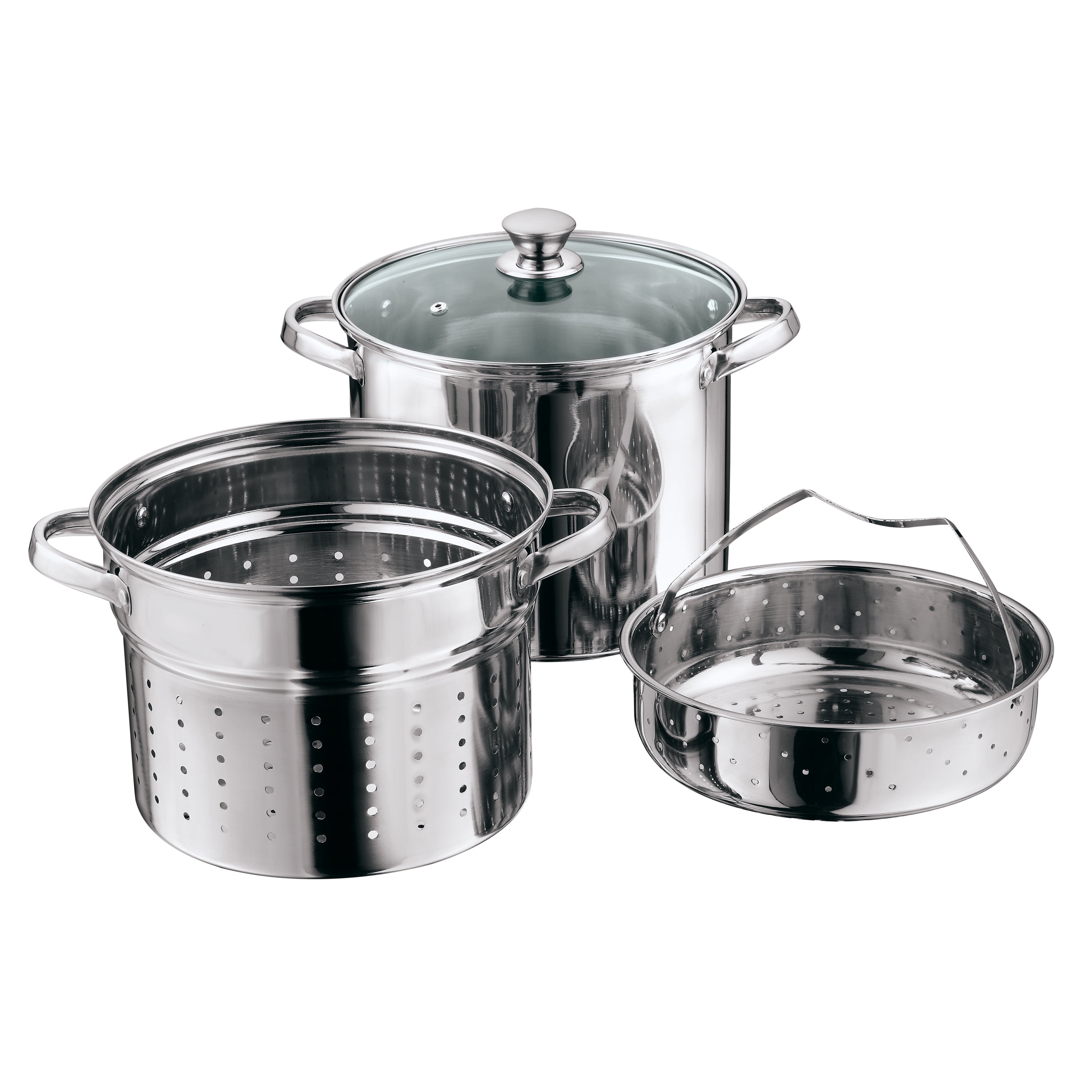 choose size Standard Weight Aluminum Stock Pot with Steamer Basket and Cover 