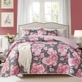 thumbnail image 2 of Juego de edredón UOZZI BEDDING, gris con flores rosas, tamaño king size, 3 unidades, 2 of 9