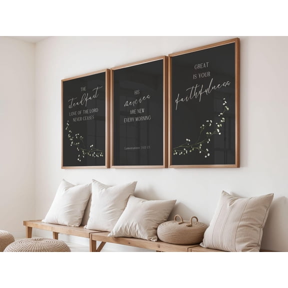 Lamentations 3:22-23 Bible Verse Decor Christian Home Wall Art Set 3 Unframed Paper Print 8x12