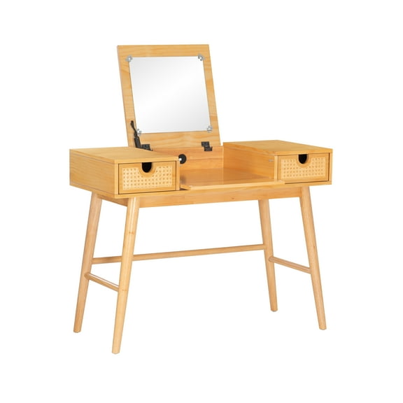 Linon Cassidie Cane Front Vanity, Natural