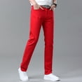 thumbnail image 5 of Spring Autumn Men's Five Colors Stretch Regular Fit Jeans Classic Style Business Casual Cotton Slim Pants Men's Brand Pink, 5 of 6