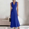 thumbnail image 2 of Delconic Sleeveless V Neck Wrap Dress for Women with Adjustable Waist Tie and Flared Hem Suitable for Daily Wear and Events Blue S, 2 of 5