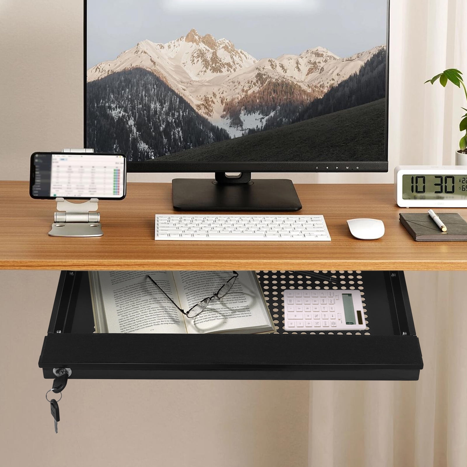 Modern Black Under-Desk Drawer Storage Organizer for Standing Desks Pull-out Drawer and Store Various Items