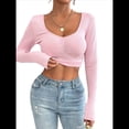 thumbnail image 2 of Top Corto de Larga para Mujer, Estilo Plisado, con Cuello en Forma de Corazón y Fruncido, Estilo Y2K. Rosa L, 2 of 10