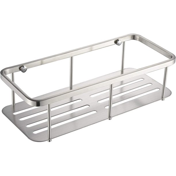 Estante de pared elegante, solución de almacenamiento de acero inoxidable de fácil instalación para una superficie lisa, estante de acabado cromado con montaje con almohadilla adhesiva para baño,