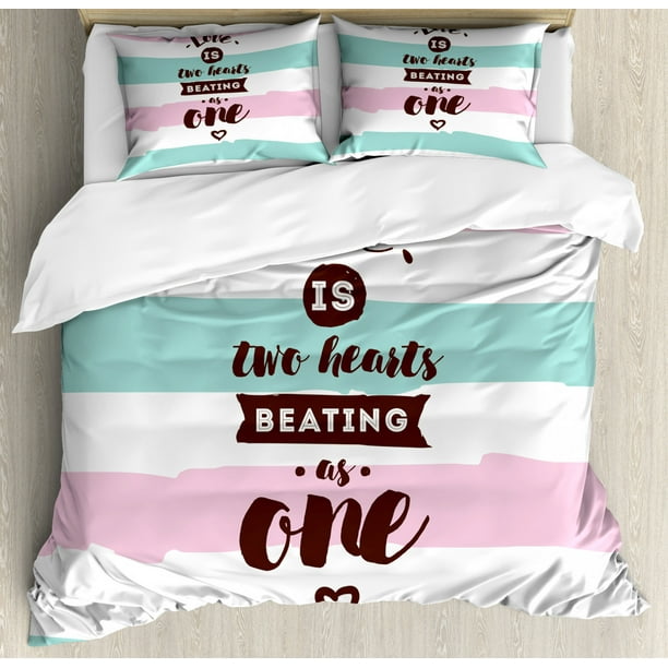 Romantic King Size Duvet Cover Set Love Is Two Hearts Beating As One Retro Typography On Romantic King Size Duvet Cover Set Love Is Two Hearts Beating As One Retro Typography On