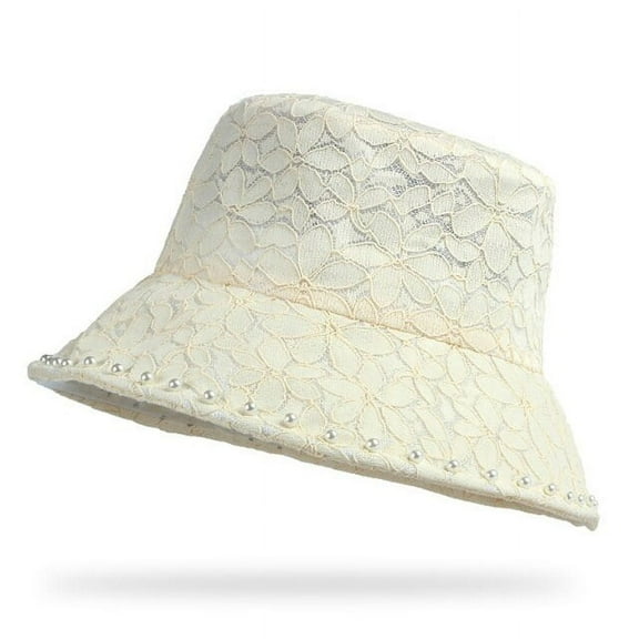 SikaFu Summer Hat Women Pearl Lace Breathable Bucket Fishing Cap Lady Wide Brim Sun Hat Female Fancy Packable Bucket Hat Panama