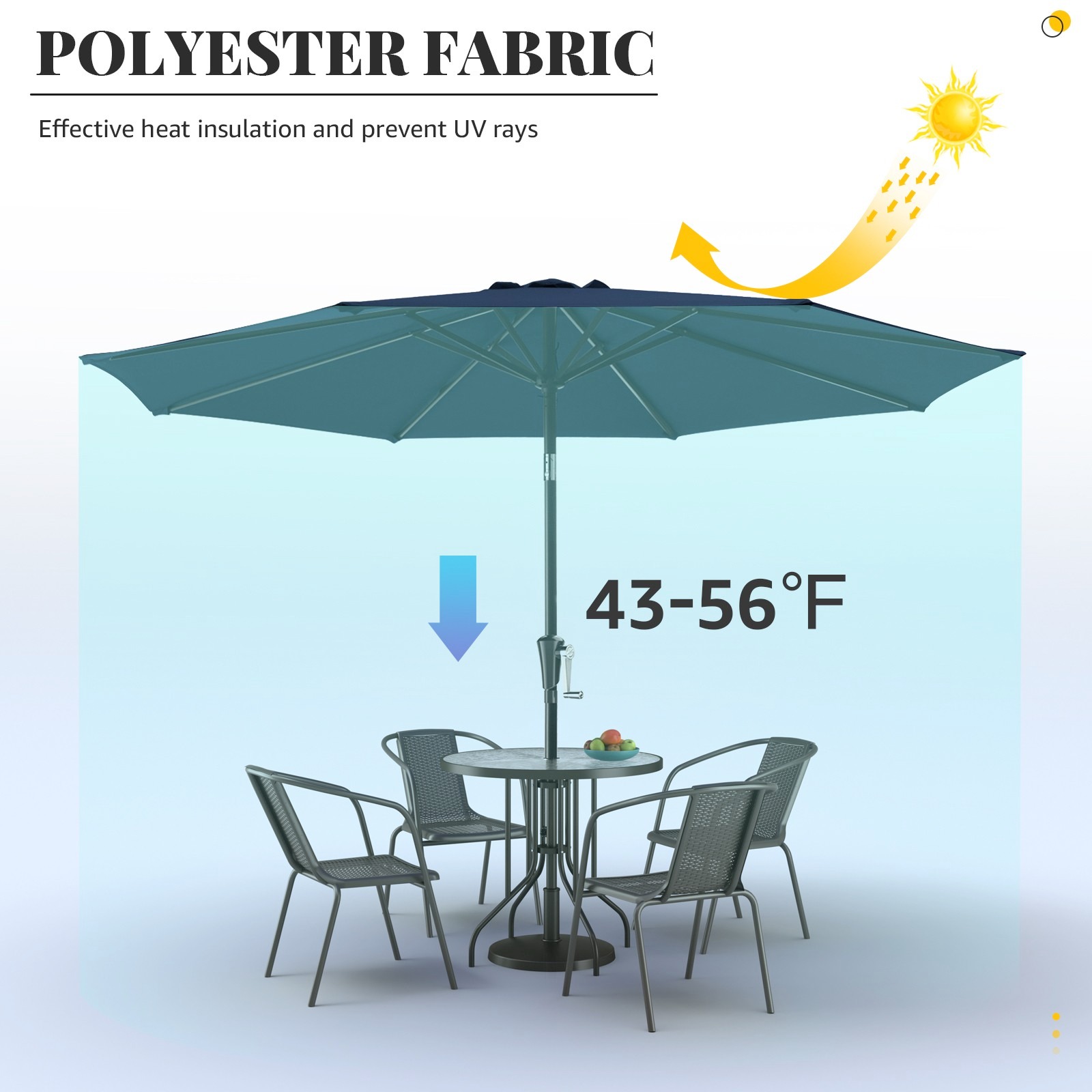 JUSTLET 10ft Patio Umbrella w/ Easy Crank & Tilt, 8-Rib Heavy-Duty Market Umbrella - Outdoor Umbrella for Backyard, Garden, Patio, Deck, Cafe, and Restaurant, Deck & Backyard - Navy Blue