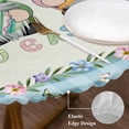 thumbnail image 3 of Happy Easter Round Tablecloth, Fitted Table Cover with Elastic for 36"-44" Round Tables, Spring Gnomes Rabbit Eggs Floral Lattice Table Cloth Outdoor Indoor Dinning Party Waterproof Tablecloths, 3 of 7