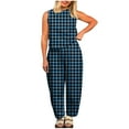 thumbnail image 2 of Qetyuw Women's Gingham Sets Loose Fit 2 Piece Outfits Chic Plaid Print Sleeveless Suits Crewneck High Waist Solid Color Wide Leg Lounge wear, 2 of 6