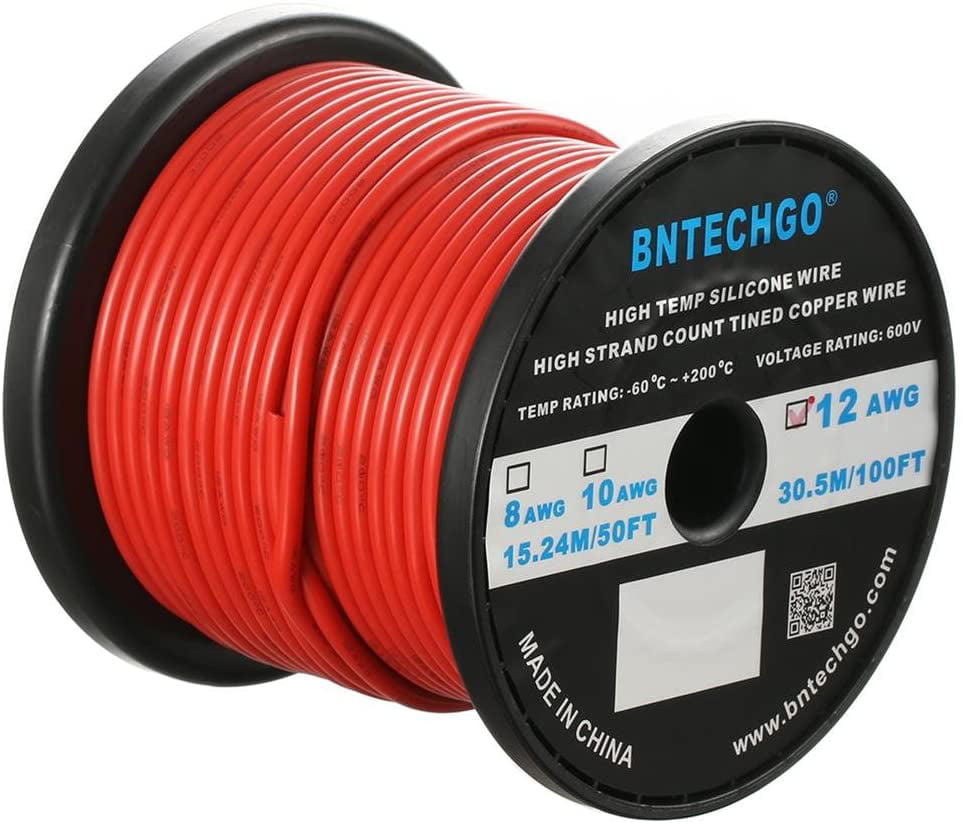 12 AWG Gauge Silicone Wire Spool Fine Strand Tinned Copper 100' each Red & Black 