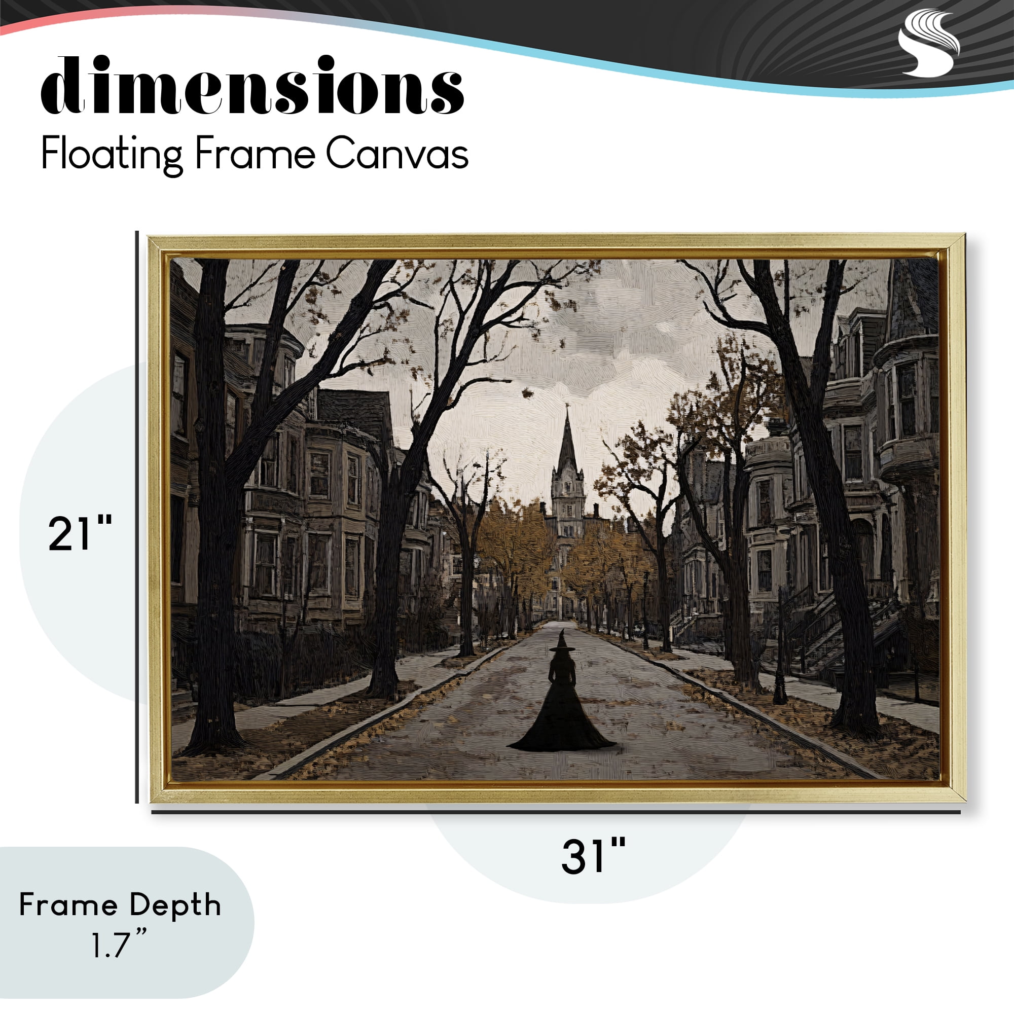 Stupell Industries Witch Strolling Town Streets Gold Framed Floater Canvas Wall Art, design by Jacky Ngan