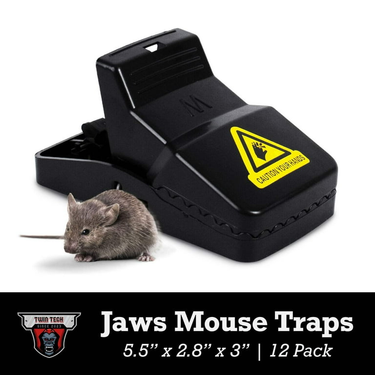 JAWS Reusable Mouse Traps for Home | Powerful Plastic Mouse Traps for Effective and Sanitary Mice and Rodent Removal | Safe and Durable Touchless Trap for Mice | 4.0"L x 1.88"W x 2.25"H | 12-Pack