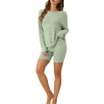 thumbnail image 2 of INSPIRE CHIC Women's 2 Piece Lounge Sets Ribbed Knit Matching Outfits Long Sleeve Top with Biker Shorts Sweatsuits L Green, 2 of 6