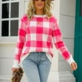 thumbnail image 5 of Jjayotai Checkered Oversized Sweaters for Women, Crew Neck Long Sleeve Sweater Shirt, Color Block Knit Pullover Tops Hot Pink M, 5 of 9