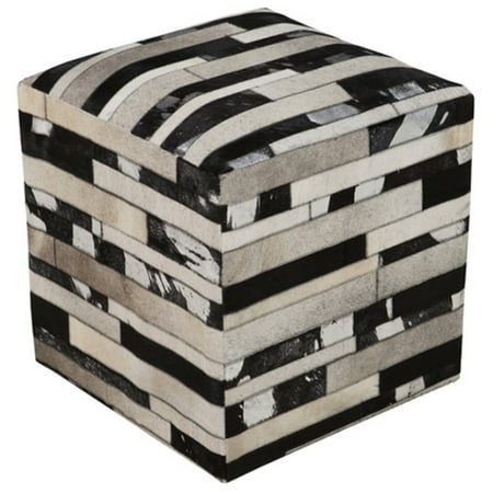 Surya Taupe Cube Leather Pouf