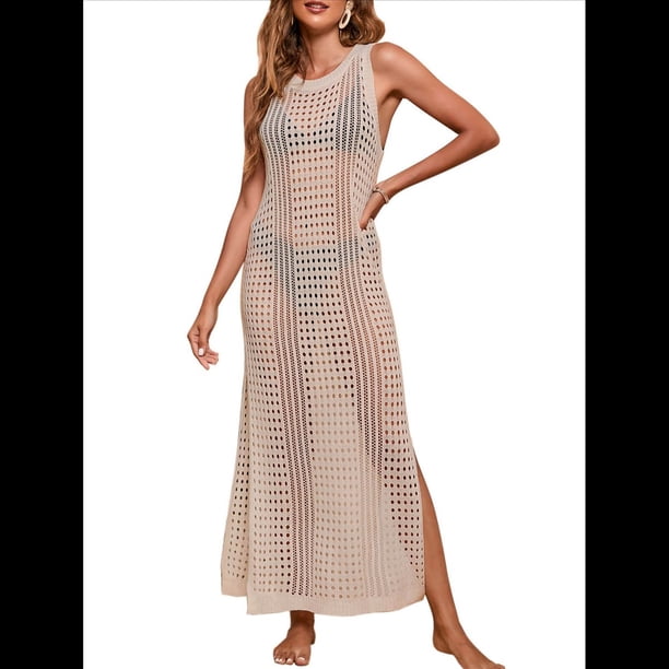 Traje de Baño de Verano para Mujer, Informal, Transparente, de de Crochet Albaricoque L