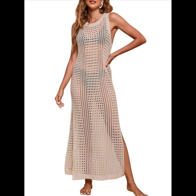 Traje de Baño de Verano para Mujer, Informal, Transparente, de de Crochet Albaricoque S